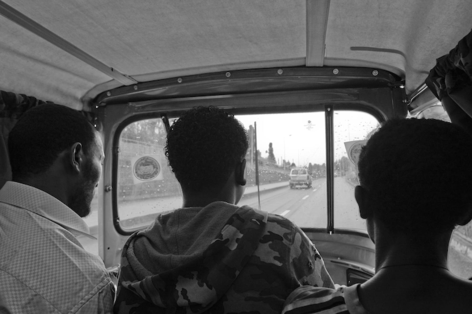 Young people in a tuk-tuk in Ethiopia