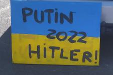 A pro-Ukrainian and anti-Putin placard in Hout Bay in March 2022
