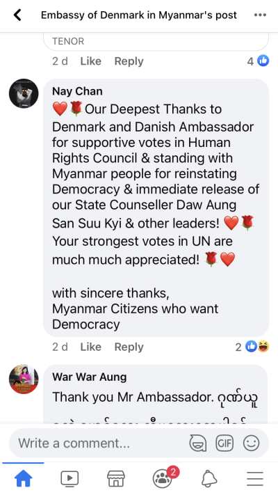 Beskeder fra folk i Myanmar til den danske ambassade