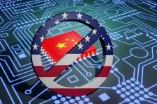 Stop flag over Chinese microchip