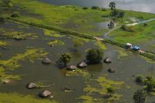 flooded homes within a village after the River Nile broke the dykes in Jonglei State, South Sudan, October 5, 2020.